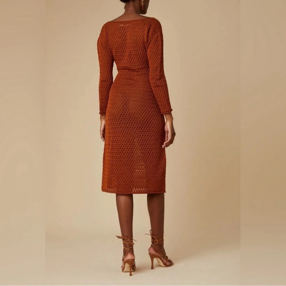 NWT Savannah Morrow Winona Open Knit Pima Cotton Midi Dress in Terracotta XXS - Picture 2 of 4